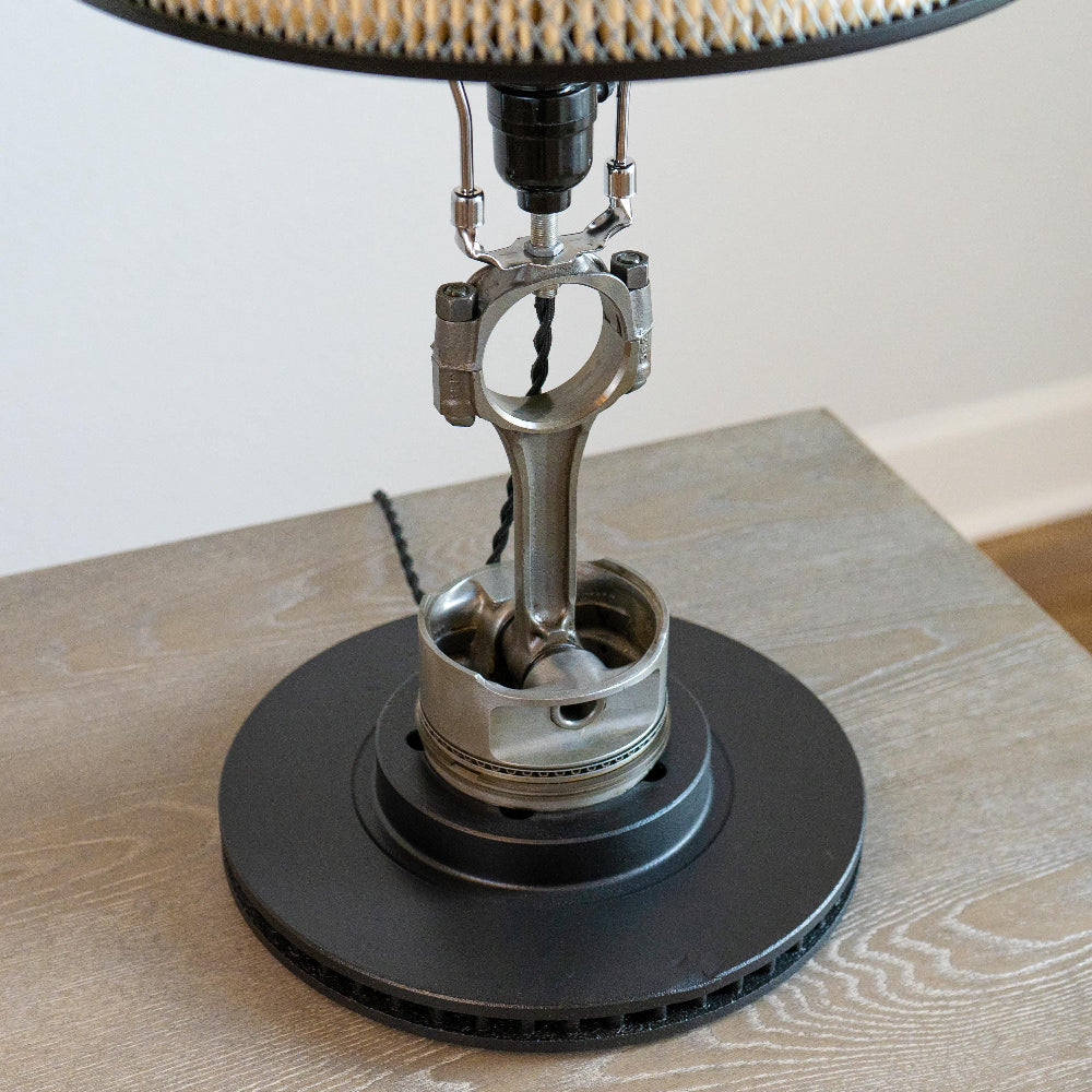 Table lamp with unique design on a wooden surface