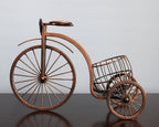 Bronze bicycle model with a small cart on a reflective surface