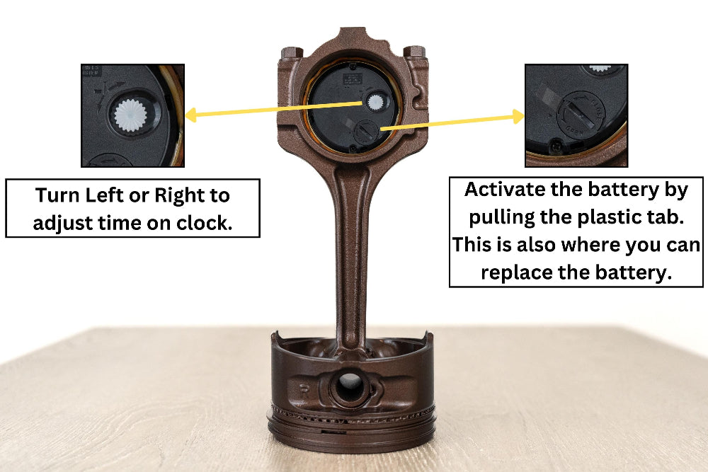 Automotive Ford clock decor crafted from genuine engine components.