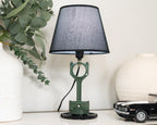 Piston lamp topped with a chrome air filter for classic performance inspired styling.