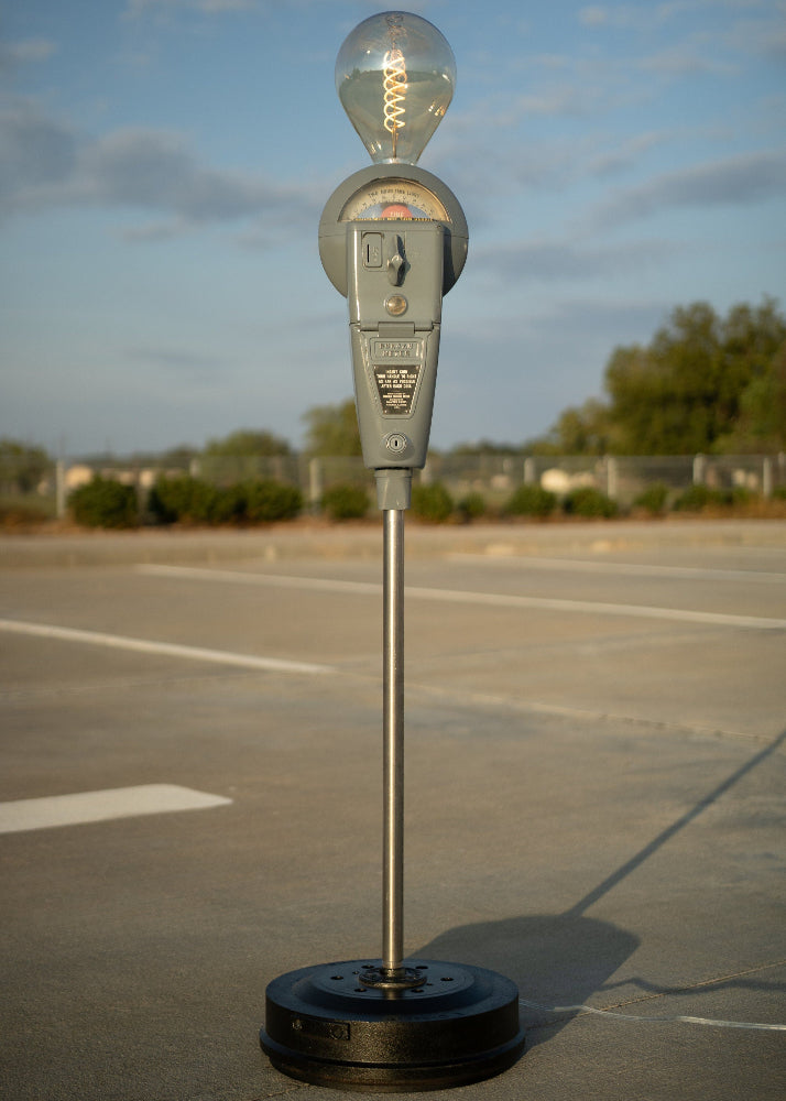 Coin operated parking meter lamp featuring real vintage street hardware.