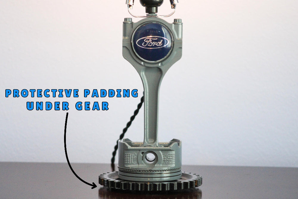 Custom piston lamp made from real car parts, designed for garages, offices, and automotive-inspired spaces.