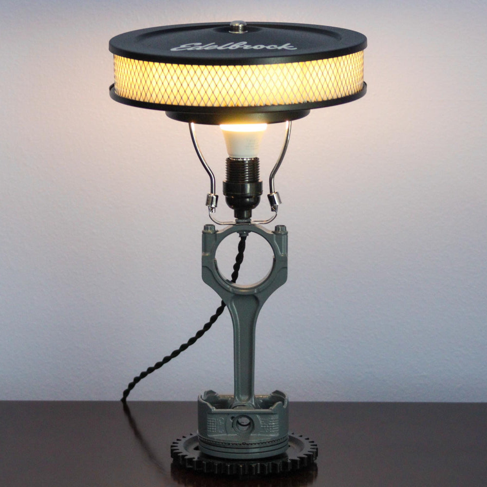 Handcrafted Ford piston lamp built one at a time from real automotive parts for unique car enthusiast lighting.