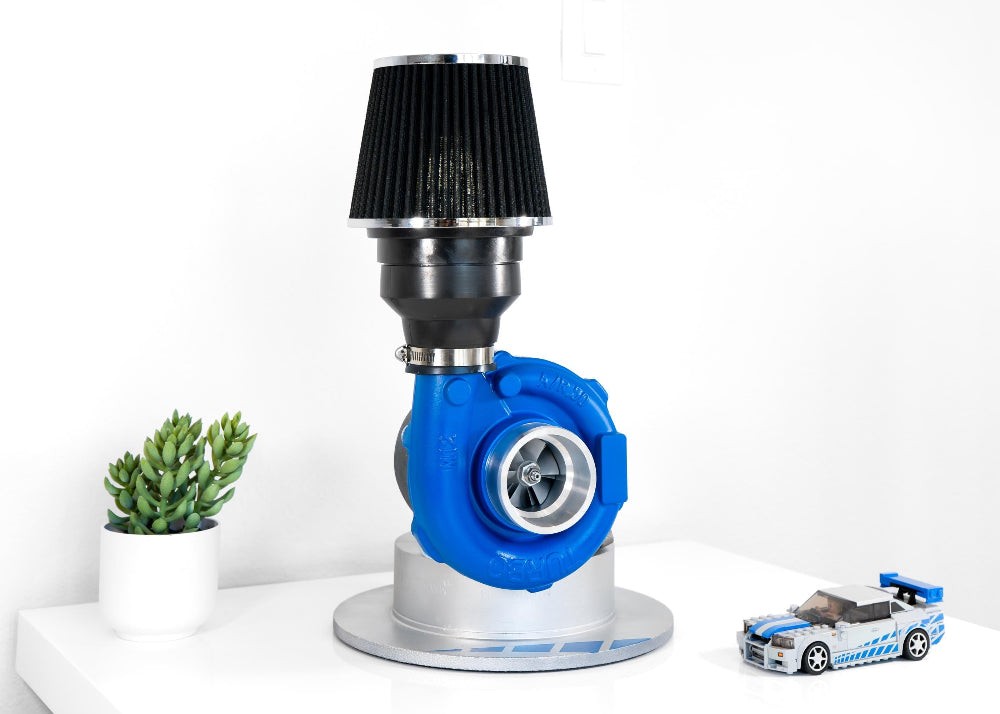 JDM garage turbo lamp made from real car parts, perfect for car lovers and Fast and Furious fans.