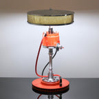 Muscle car distributor lamp inspired by classic performance vehicles, handcrafted from authentic automotive components.