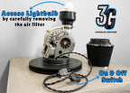 Industrial turbocharger lamp made from real car parts, blending automotive engineering elements with functional metal lighting.