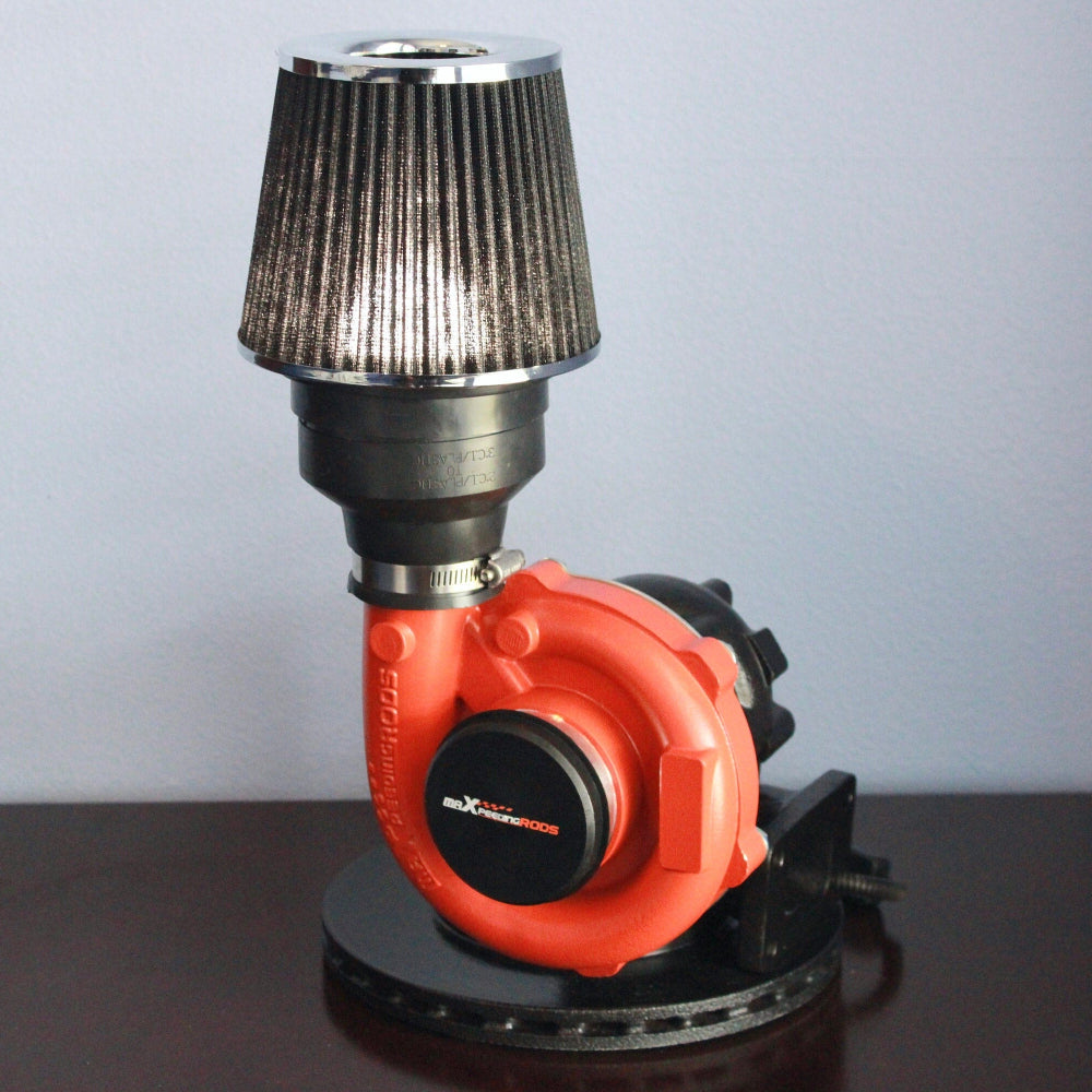 Turbocharger lamp made from real car parts, built using authentic automotive components for long-lasting industrial decor.